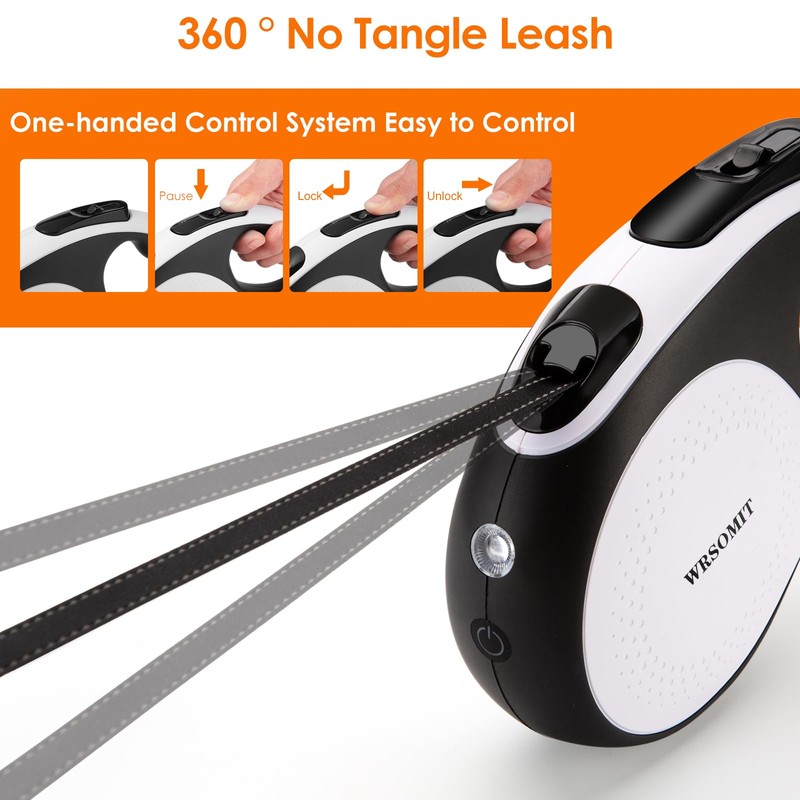 WRSOMIT Retractable Dog Leash with Chew Proof Cable and LED