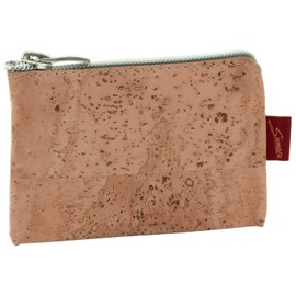 SIMARU Vegan Coin Pouch Keyring, Slim Zip Key Pouch with Card Holder Compartment (Brown)