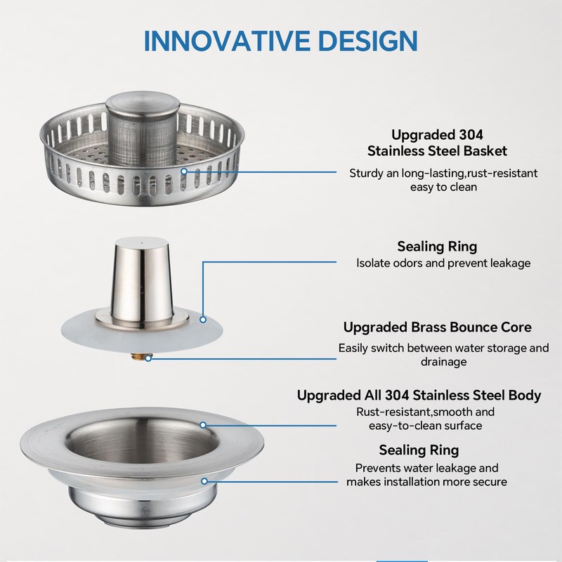 SELLO 3 in 1 Kitchen Sink Drain Strainer, 304 Stainless