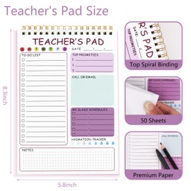 Teacher To Do List Notepad, 8.3x5.8 Inch Teacher Notepad, Spiral Checklist Notebook for Class Schedules, Daily Planner, School Tasks and Goal Setting (Purple)