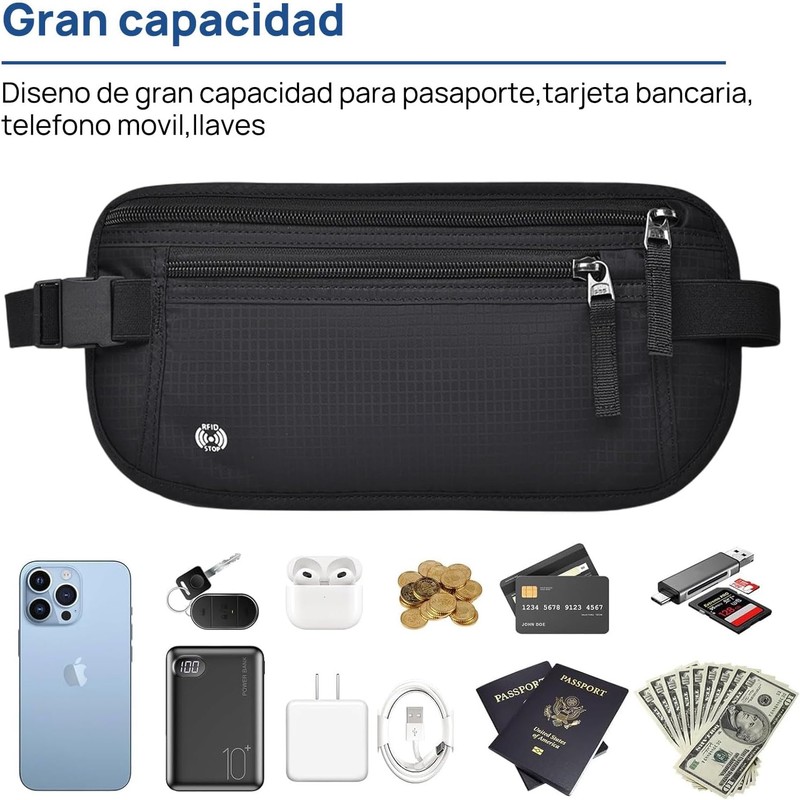 Cangurera de Viaje 2 Piezas, Cinturón de Viaje con Bloqueo