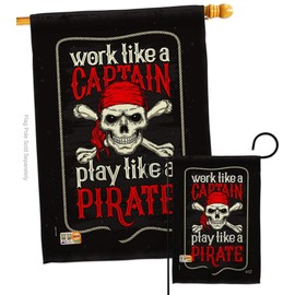 Angeleno Heritage Play Like a Pirate Garden House Flag Set Coastal Ship Skull Treasure Map Carribean Jolly Blackbeard Jack Decoration Banner Small Yard Gift Double-Sided, Made in USA
