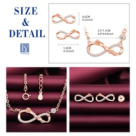Yumilok Women's Jewellery Set Necklace with Rose Infinity Pendant and Women's Stud Earrings Made of 925 Sterling Silver, Sterling Silver, Cubic Zirconia