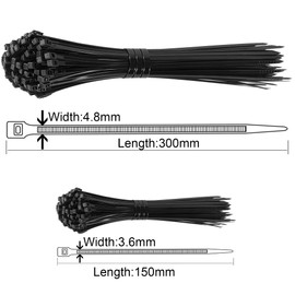 Zip Ties Heavy Duty, Black Cable Ties, Self-Locking Big Cable Ties, Wide Plastic Ties, Long Cable Wire Tie Wraps, 100 pcs 6inch Black Cable Zip Ties + 100 Pcs 12 inch Black Cable Ties