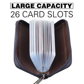 Easyoulife Genuine Leather Credit Card Holder Zipper Wallet With 26 Card Slots, Dark Blue, small