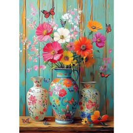 MXJSUA Vasenblumen Diamond Painting Erwachsene, 5D Diamant Painting Bilder Anfänger, DIY Runder Vollbohrer Diamanten Malerei Stickerei Kreuzstich Geschenke Home Wand Dekor 30x40cm