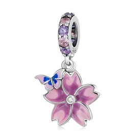 VOROCO Flower Butterfly Charm for Bracelet 925 Sterling Silver Dangle Bead Charm for Necklace Mother's Day Birthday Christmas Jewelry Gifts for Women