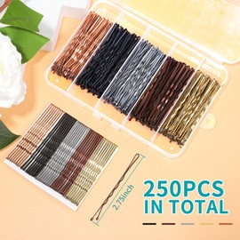 Teenitor 250count Bobby Pins, 2.75inch Large Bobby Pins, Bobby Pins Brown Black Blonde Silver for Women Girls, Large Bobby Pins for Thick Hair, Hair Pins 5 Colors