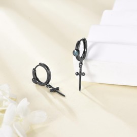 Black Sword Hoop Earrings 925 Sterling Silver Turquoise Celtic Knot Huggie Sword Earrings Viking Dangle Earrings Jewelry Gift for Men Women