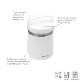 Tovolo 2 Quart Stainless Steel Traveler, Double-Wall Vacuum-Insulated Food Container, 2 Qt. Food Storage & Ice Cream Container, Easy-Carry Handle, Travel Mug for Hot Food & Cold Ice Cream, White