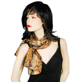 Copper and Black Python Animal Print Long Silky Chifforn Satin Neck Scarf