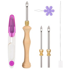 JSRQT Punch Needle Kit with Storage Box,Adjustable Embroidery Tool Pen with 5-3.5-2.5mm Needle Heads, Wooden Needle Punch Rug Hooking Kit for Adults Beginner DIY Craft