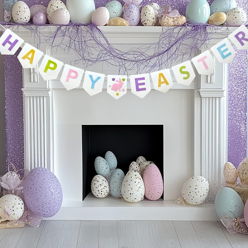 BCCSNNM Happy Easter Banner,Felt Easter Bunny Garland for Wall Mantel