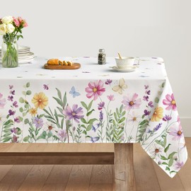 Artoid Mode Flowers Butterflies Spring Table Cloth, Rectangular 140x220 cm Summer Decorative Table Cover Protector For Party Home Table Decorations