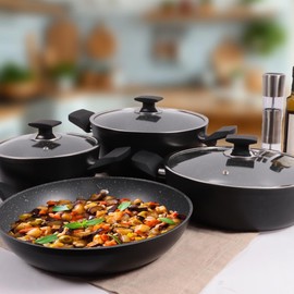 Serenk Pots and Pans Set Stainless Steel, Non Stick, 7 Pieces, Non Toxic Cokware, Induction Cookware, w/Pots & Pans & Saucepans, Cooking Sets Pots and Pans (Granite 7 Pc Set)