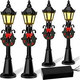 4 Pcs Christmas Mini Street Light Models,Dolls House Lights, Miniature Village Pathway Lamp Post for DIY Micro Landscape Fairy Garden,Black