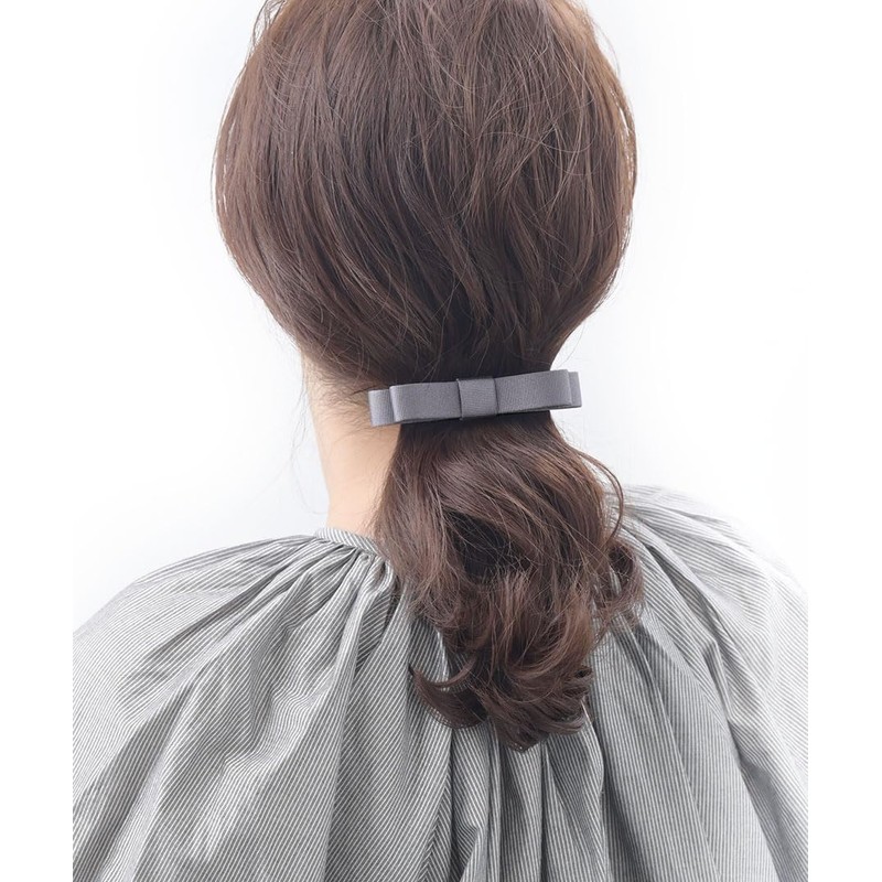 VINGTAINE H-999-GY Simple Grosgrain Ribbon Barrette, Elegant Office, Daily Hair