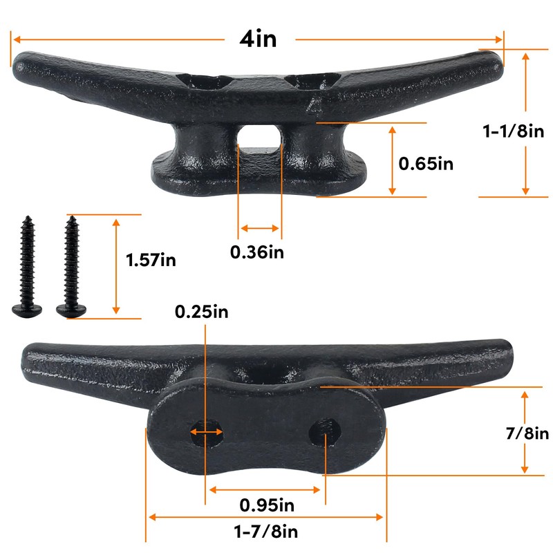 ORLANG 4 Inch Dock Cleats, Electrophoretic Coated Black Boat Cleats