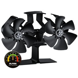 BLFIRE Wood Stove Fan Heat Powered Dual Motor | Non Electric Heat Activated Fan for Wood Burning Stove | Thermoelectric Fireplace Fan w/Stove Thermometer Stove Accessories