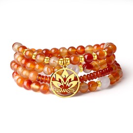 COAI Namaste Orange Agate 108 Mala Beads Stone Beaded Bracelet Necklace