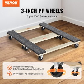 VEVOR Hardwood Furniture Moving Dolly, 30 in. x 18 in. 4 x 3 PP Swivel Casters, Heavy Duty Wooden Mover Dollies, Moving Cart with Wheels for Heavy Furniture, 1000 lbs. Capacity, 2 Pack