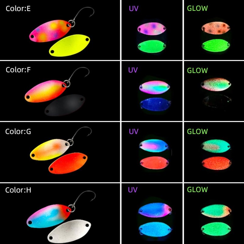 Infreecs 10 Stück UV Aktive Glow Forellen Spoon, 3.5g UV