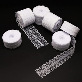 6 Rolls White Lace Ribbon Assorted Lace Trim Ribbon for Sewing and Bridal Wedding Scalloped Decorations