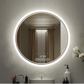 Wall-Mounted Round Bathroom Mirror with LED-Lights - 22 Inch Vanity Mirrors with Dimmable (22" x 22")