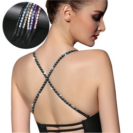 Women's Replacement Bra Strap Rhinestone Invisible Elastic Adjustable Removable Shoulder Straps Tops Dress Decoration Multi Color 5Pairs /Pack