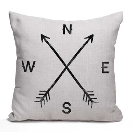 Nphuriy Magic Arrow Compass North South West East 16x16 Inch Cotton Linen Throw Pillow Case Cushion Cover Home Office Decorative Square 16 X 16 Inches
