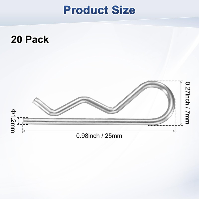 M METERXITY 20-Pack R-Shaped Cotter Pin, M1.2x25mm Stainless Steel Hairpin