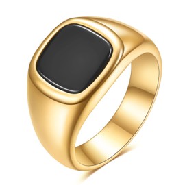 MYNENEY 14K Gold/Silver/Black Plated Square Signet Ring Anillos De Hombre Statement Classical Wedding Rings Band for Men