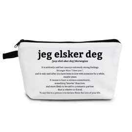 YULUENZE Inspirational Gifts Norwegian Jeg Elsker Deg Definition Makeup Bag Toiletry Pouch with Zipper Birthday Christmas Gift Norway Cosmetic Bag for Women Friends Sisters BFF