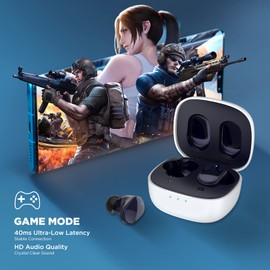 HTC True Wireless Earbuds 7 Bluetooth 5.3, in-Ear Headphones Noise Cancelling 10mm Driver with Deep Bass for Gaming, Working -40ms Ultra Low Latency/22H Playtime/Game Modes/Built-in Mic-Black