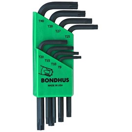 BONDHUS Torx® L-Wrench Short Set, Black Dyed 8 Piece Set (T9, T10, T15, T20, T25, T27, T30, T40) TLXS8 No. 31734