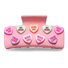 Valentine’s Day Hair Claw Clips for Women, Large Conversation Heart Hair Clips Nonslip Pink Love XOXO Hair Claws Valentine’s Day Accessories Outfits Party Favor Gifts