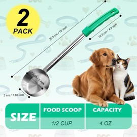 Ashmacdo 2 Pcs Dog Food Scoop 1/2 Cup Cat Food Measuring Cups Long Handled Scoop for Dogs Cats Birds and Rabbits Food Stainless Steel Portion Control Serving Spoons (1/2 CUP)
