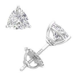 3CT Moissanite Stud Earrings, D Color VVS1 Clarity Trillion Cut Lab Grown Diamond Moissanite 14K White Gold Plated Sterling Silver Moissanite Earrings For Women