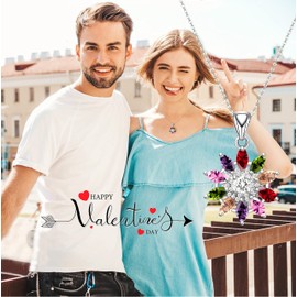 LMXXVJ Multi Color Stone Flowers Necklace Pendant for Women,Platinum Plated Necklace Pendant Jewelry Valentine's Day Anniversary/Birthday Gift for Mom Wife Friend