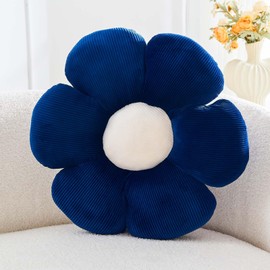 Kcvvcr Flower Throw Pillow, Soft Navy 14.9" Shaped Floor Pillow for Home Decor, Cute Aesthetic Velvet Plush Decorative Pillows for Bed, Sofa, Couch