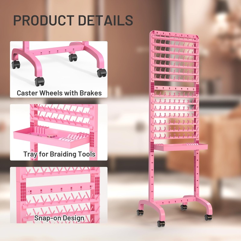 Yumkfoi Adjustable 280 Pegs Braiding Rack, Hair Racks with Tray