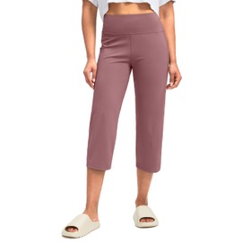 G Gradual Capri Pants for Women High Waist Workout Yoga Pants with Pockets Tummy Control Leggings Crop Straight Pants(Mauve Pink,XL)