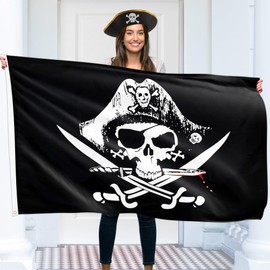 Pirate Flag – Jolly Roger Flag - Double-sided Print – 90G polyester - Double Seam - 2 brass eyelets, large 5ft x 3ft