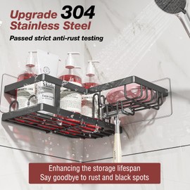 Youvip Adhesive Corner Shower Caddy with Soap Holder - Rustproof, No Drilling Shelves Wall Mounted, Organizer for Bathroom, Kitchen & Home Decor. Black, 4-Pack