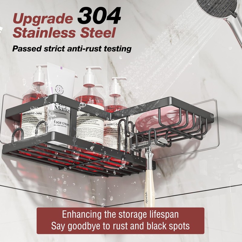 Youvip Adhesive Corner Shower Caddy with Soap Holder - Rustproof,