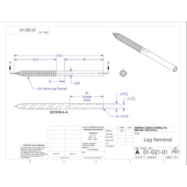 Stainless Steel Swage Fine Line Lag Screw Terminal End for 1/8" Wire Rope Cable to Mount in Wood Deck Railing Posts (1)