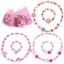 Pack of 6 Unicorn Bracelets Girls, Wooden Children's Jewellery Set, Unicorn Friendship Bracelet Girls Necklace, Children's Necklace, Unicorn Bracelets, Children's Jewellery, Necklace Bracelets