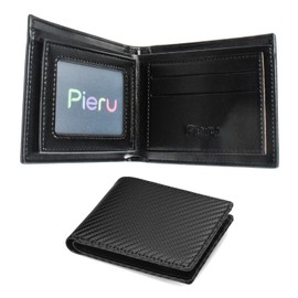 Short Wallet, Horizontal Carbon Fiber Wallet for Men, Business Youth Personality Coin Purse with Multi-Card Slot, Slim Leather Wallets with Coin Pocket ID Windows and Banknote Compartments, Black