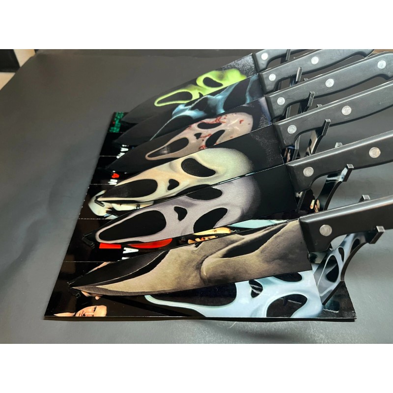 Scream 1-5 & Stab Knife Set With Sublimated Stands