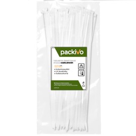 PACKIVO Professional Cable Ties 7.6 x 300 mm, Pack of 100 White Cable Ties, Industrial Quality, Tensile Strength up to 40 kg, Super Durable Cable Management, Industrial, Workshops, Garden, Fixing, DIY